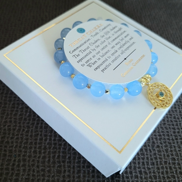 Shivam Light Blue💙 Beads Stretch Bracelet with Throat Chakra🧘‍♀️ Charm - NIB - Picture 13 of 14